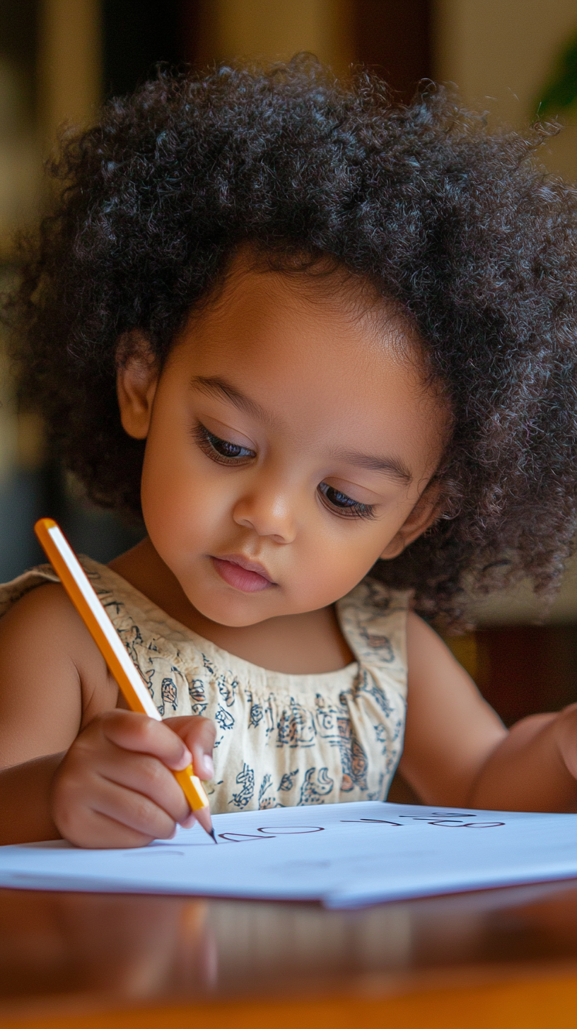 Brazilian Afro American Toddler Writing